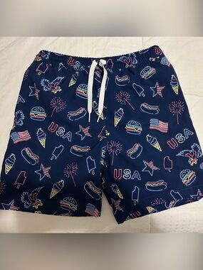 chubbies Navy USA Print Kids Swim Trunks
